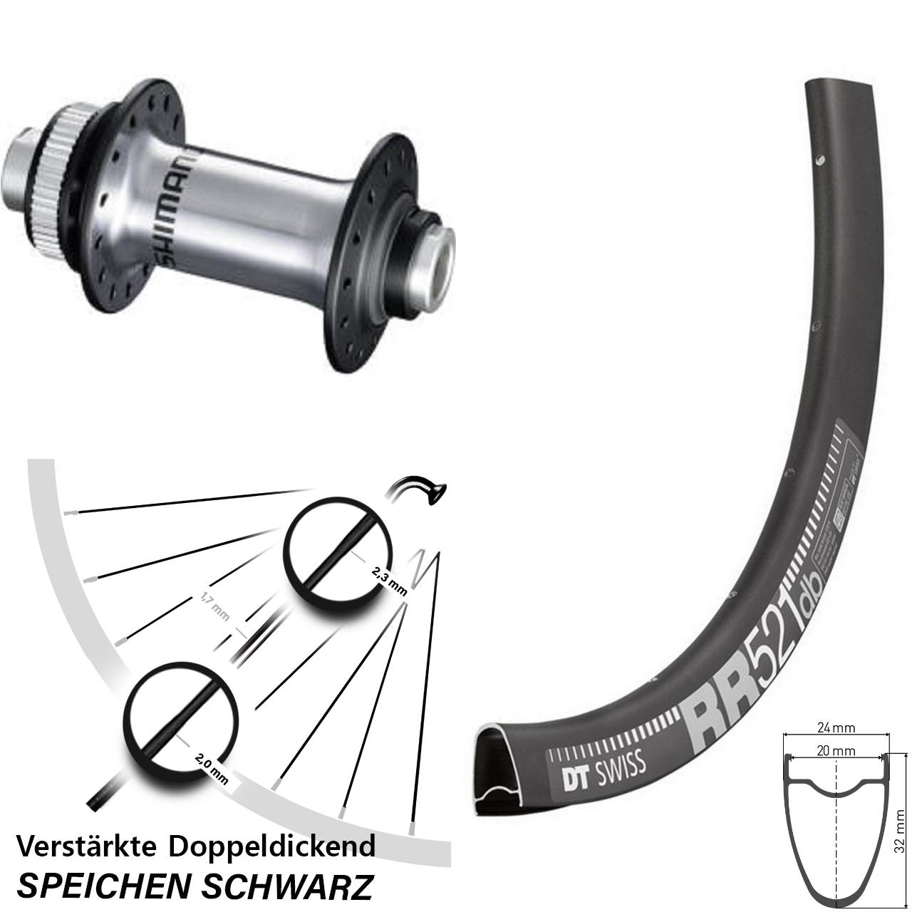Disc Laufrad 12x100 28 Zoll DT Swiss RR521 Shimano HB-RS770
