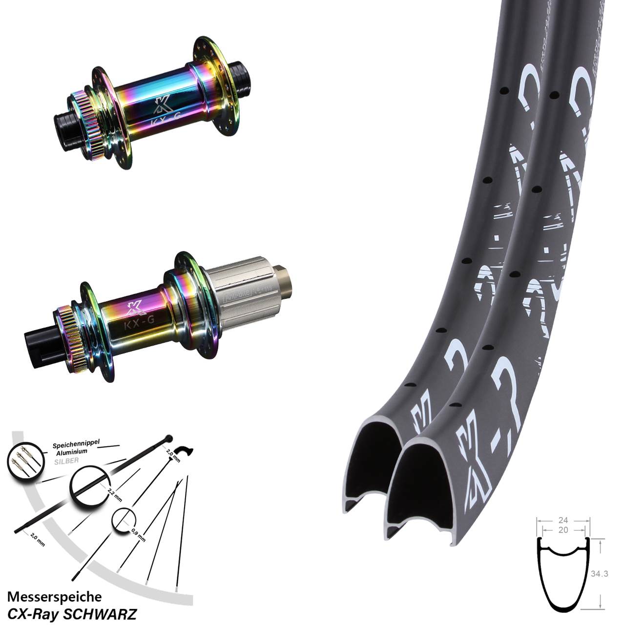 Laufradsatz 12x100/142 28-29 Zoll KXR-G Road Oilslick 8-12 fach CX-Ray