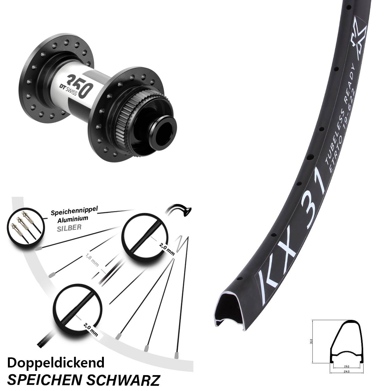 Laufrad 28 Zoll KX 31 OS Disc DT Swiss 350 12x100 Centerlock
