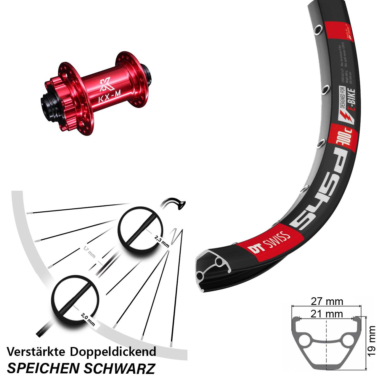 Disc Laufrad 28 Zoll DT Swiss 545d KX-M rot 15x100