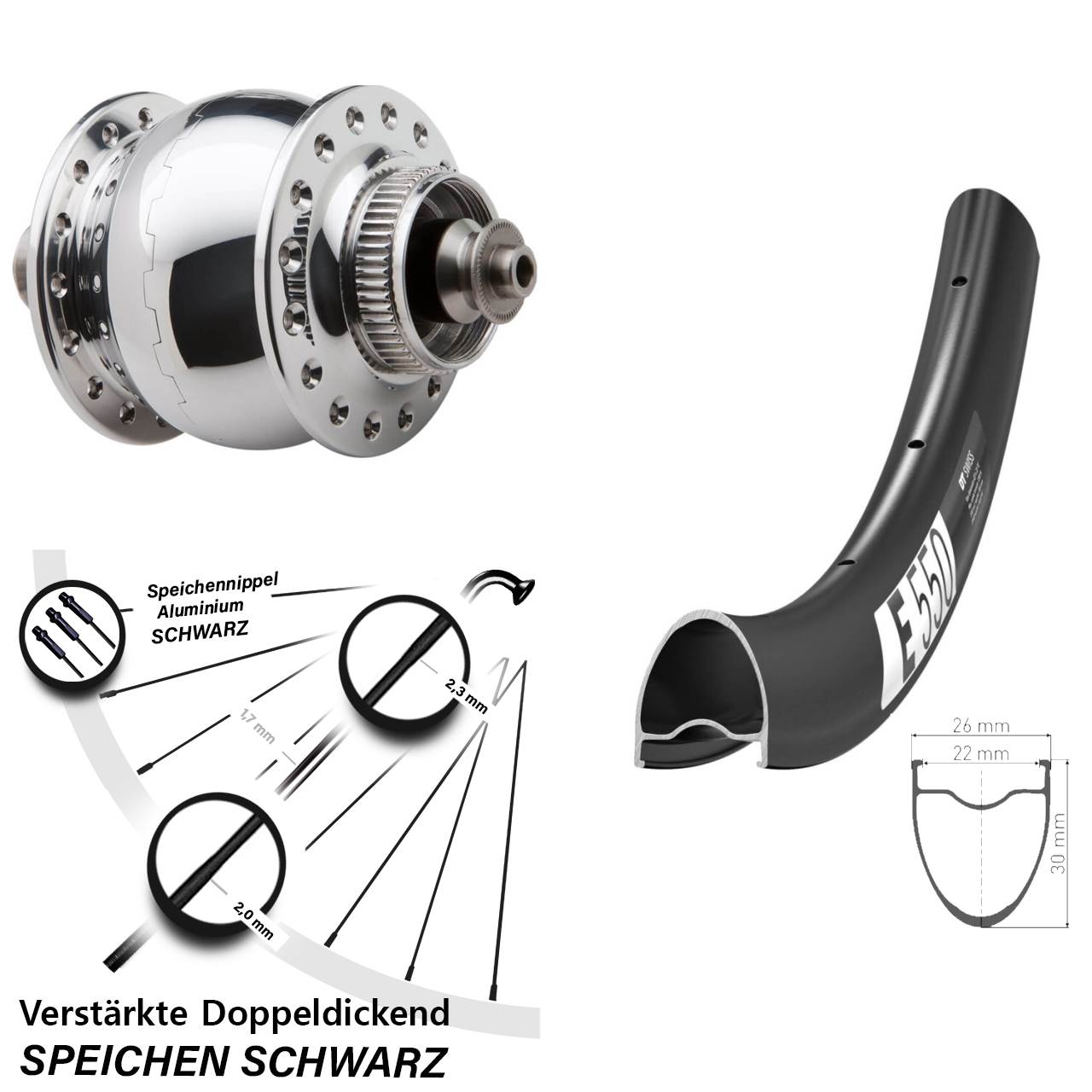 SON delux DT Swiss E 550 28 Zoll Centerlock Dynamovorderrad QR
