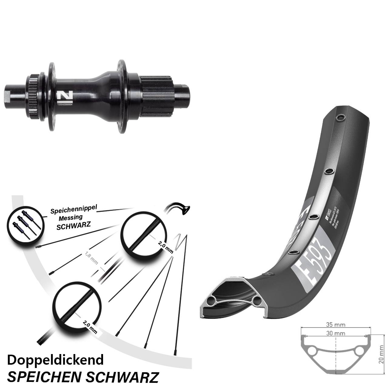 DT Swiss E 593 Novatec D792SB 29 Zoll Hinterrad Centerlock 12x142 Shimano Micro Spline