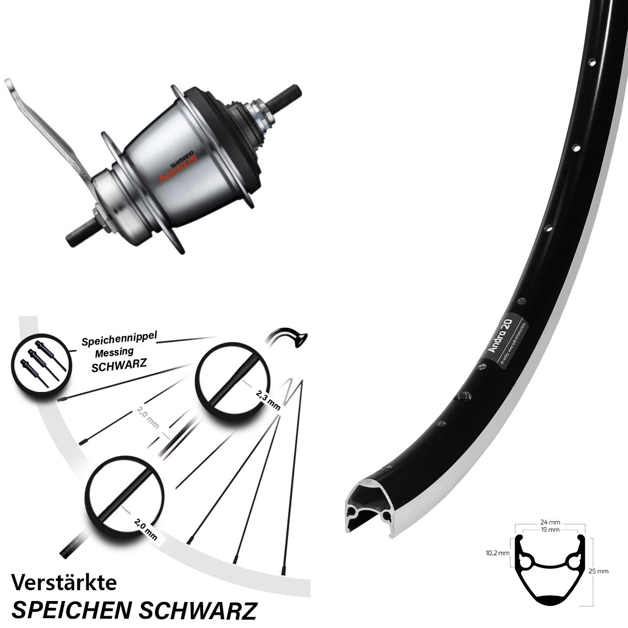28 Zoll Hinterrad Shimano Nexus 7 Gang Rücktritt Ryde Andra 20