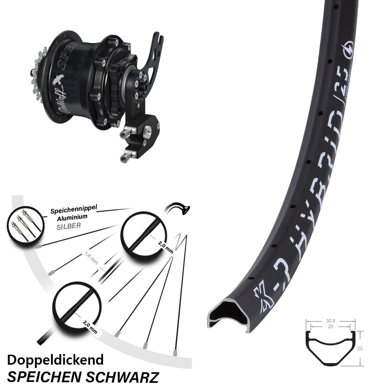 Disc Hinterrrad 28 Zoll KX-R Hybrid 25 Rohloff Speedhub CC DB PM