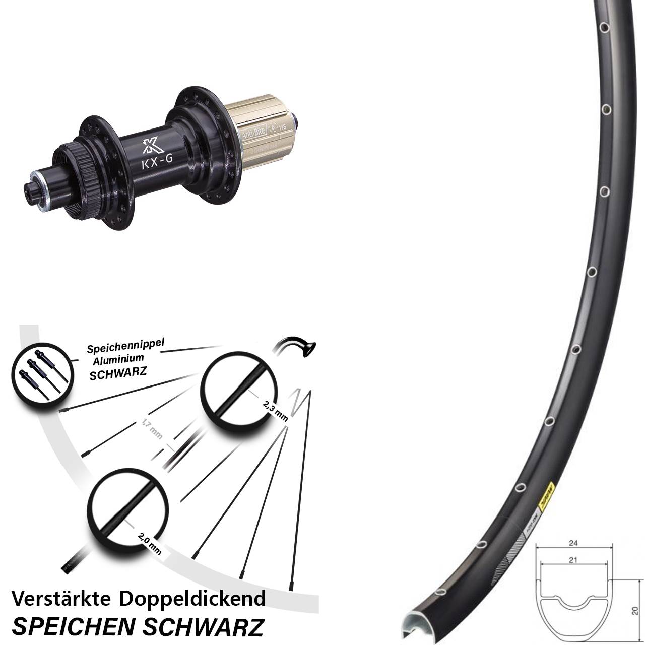 Hinterrad 29 Zoll Mavic XC621 KX-G 5/135 Centerlock schwarz 8-12 fach