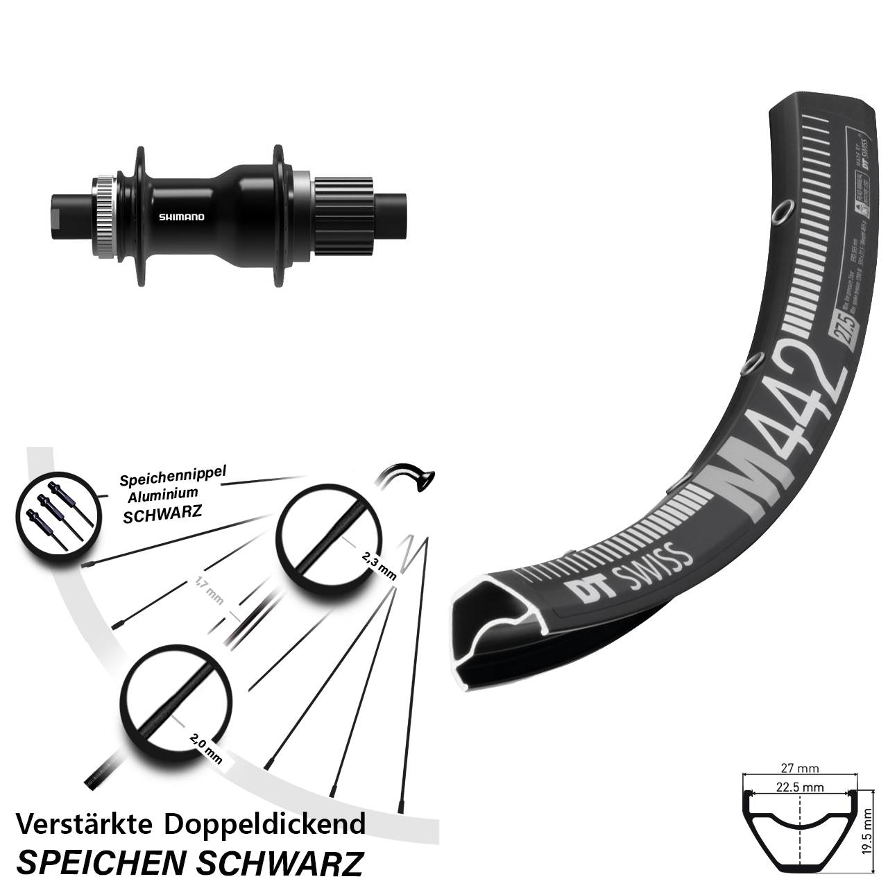 Centerlock Hinterrad 28 Zoll DT Swiss M442 Shimano FH-TC500-B Boost Micro Spline 12x148