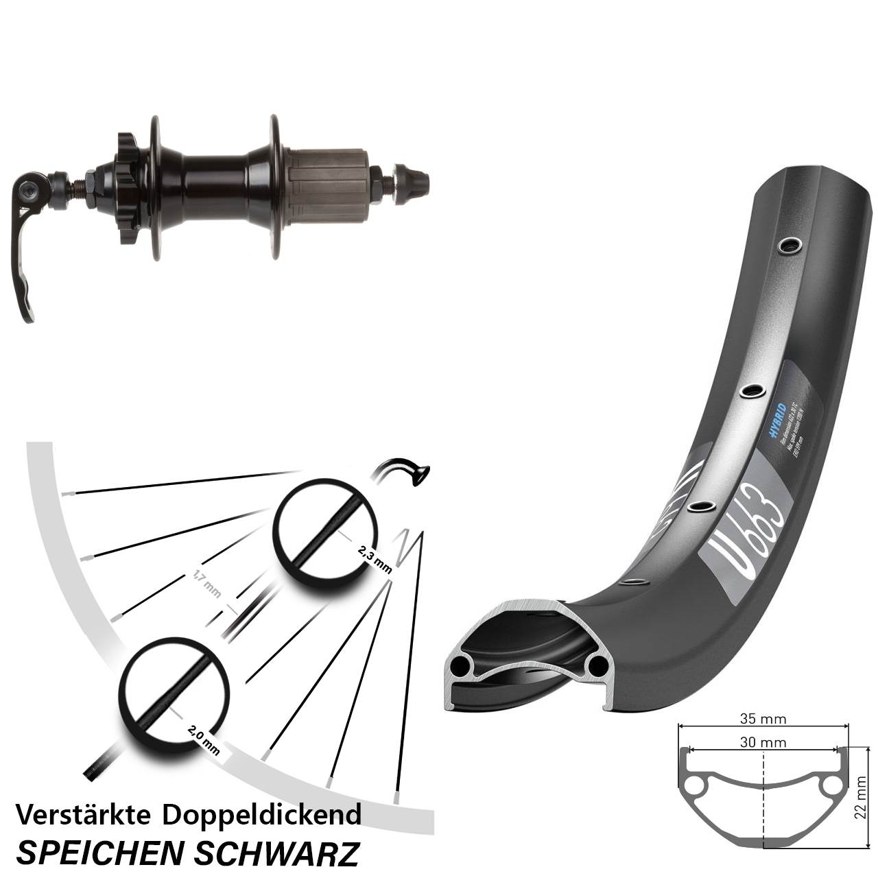 Hinterrad 6-Loch 650B DT Swiss U 663 Novatec 8-11 fach HG für Schnellspanner