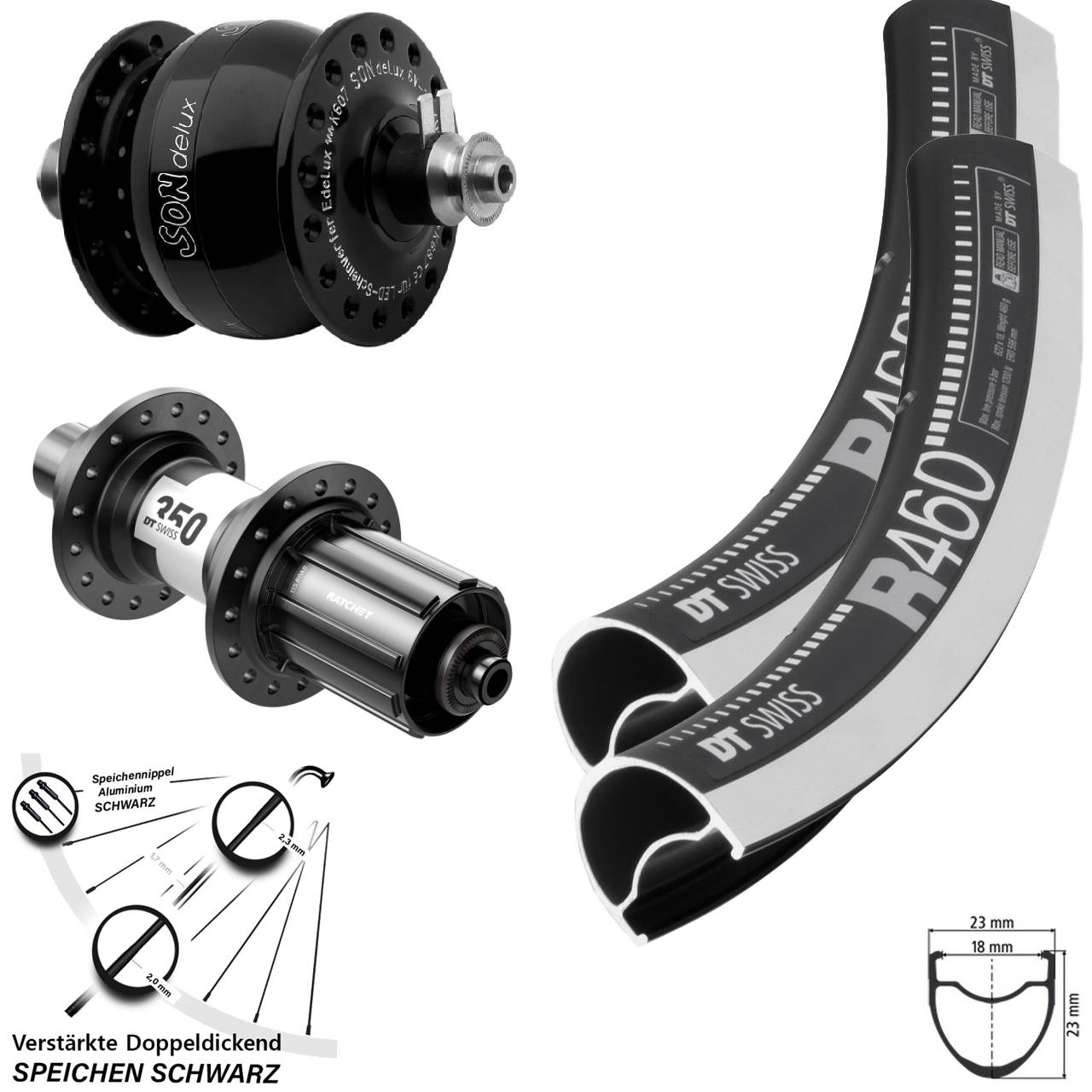 Laufradsatz 28 Zoll DT Swiss R 460 CNC-350 SONdelux 11-12 fach für Schnellspanner