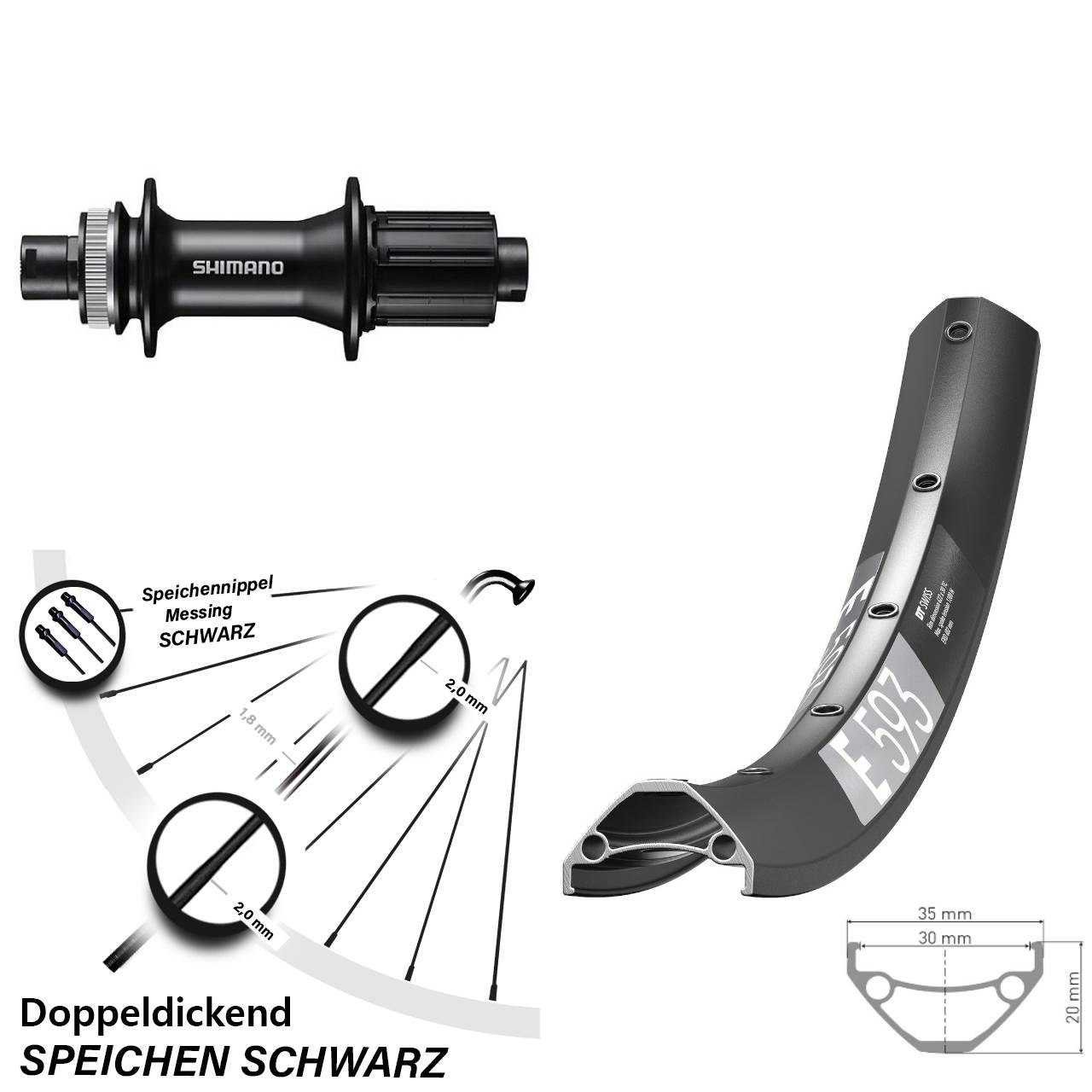 650B DT Swiss E593 Shimano FH-MT400 Centerlock Hinterrad 12x142 8-11 fach