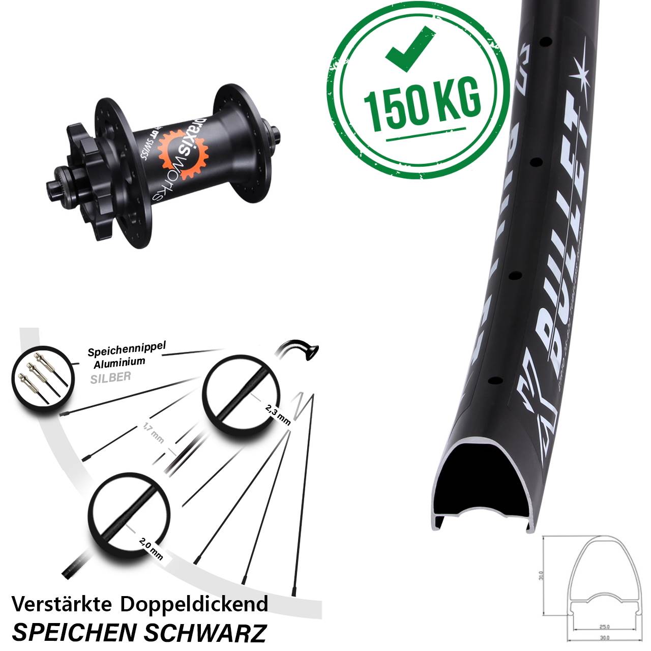 28-29 Zoll KX Bullet DT Swiss 350 Disc Laufrad für Schnellspanner