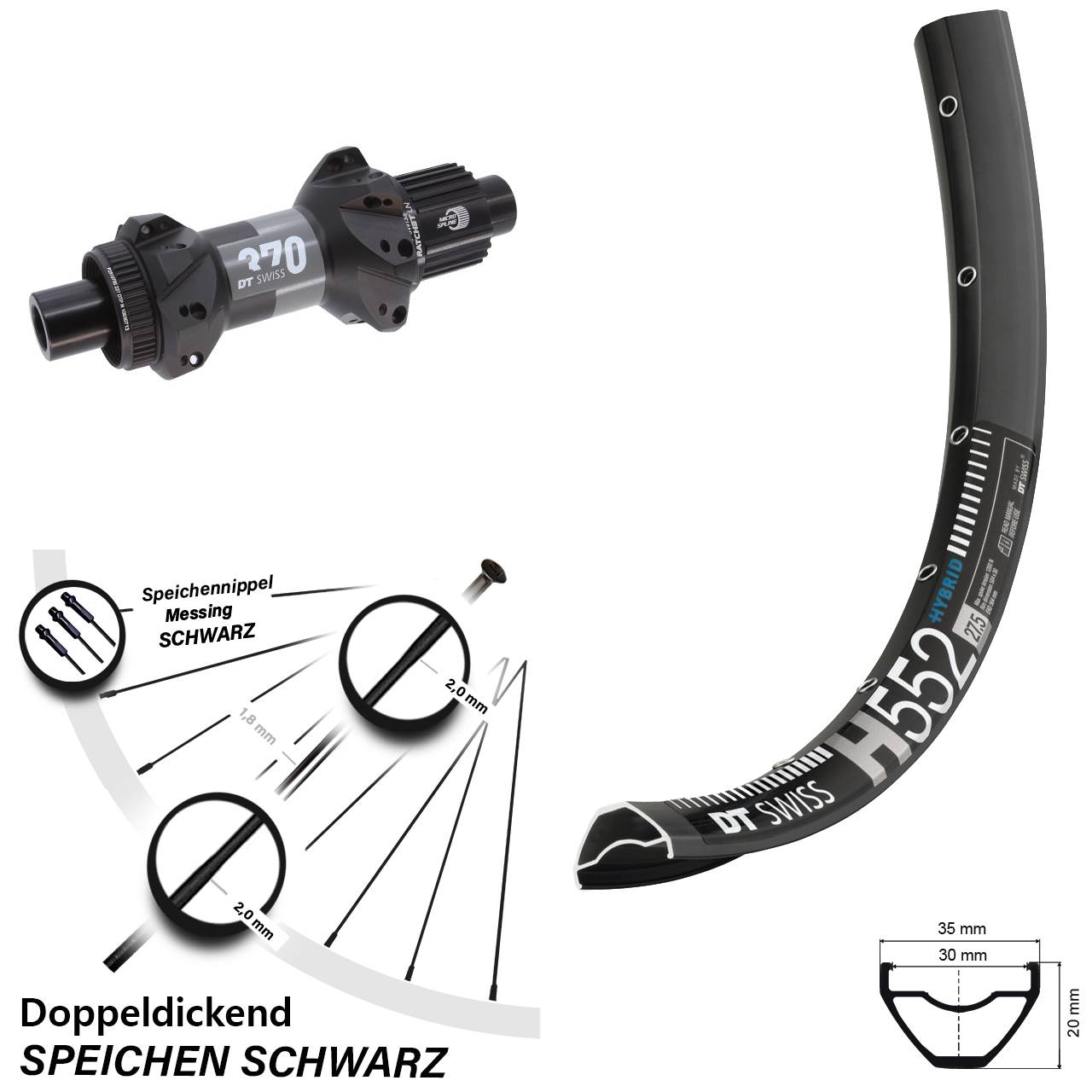 Disc Laufrad 12x148 27,5 Zoll DT Swiss H 552-370 Shimano Micro Spline