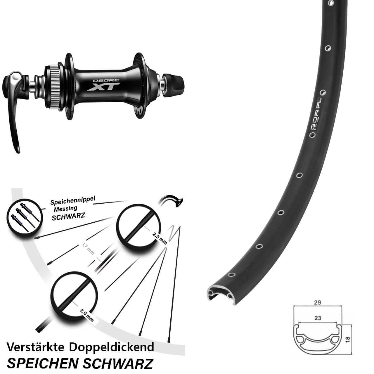 Gora 23 Shimano Deore XT HB-M8000 28-29 Zoll Disc Laufrad für Schnellspanner