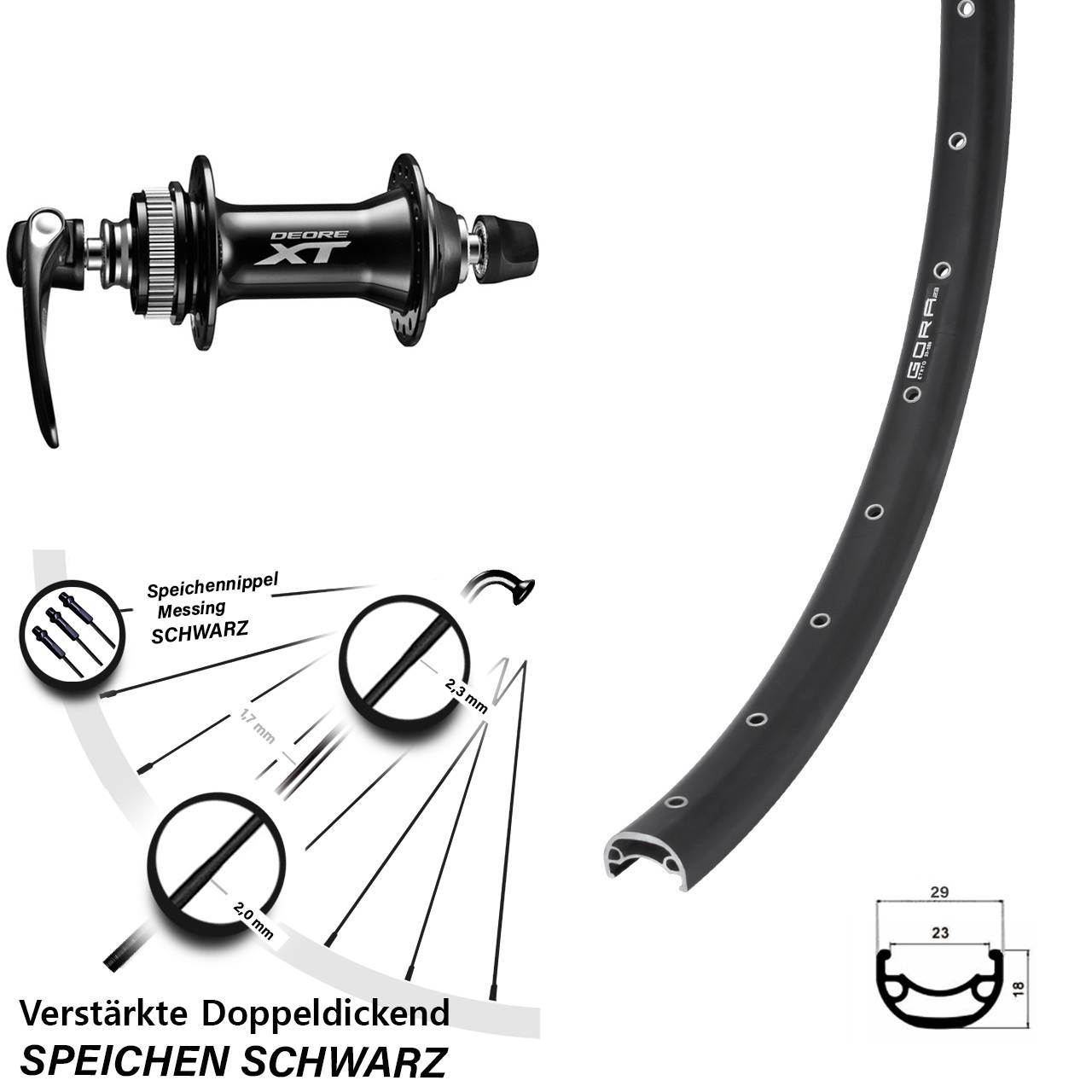 Gora 23 Shimano Deore XT HB-M8000 28-29 Zoll Disc Laufrad für Schnellspanner