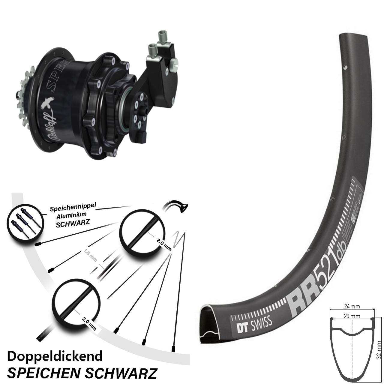 Disc Hinterrrad 28 Zoll DT Swiss RR521 Rohloff CC DB OEM Tandem