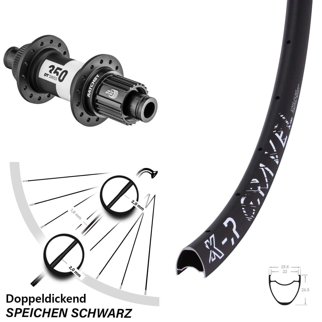 Disc Laufrad 28 Zoll KX-R Gravel DT Swiss 350 Micro Spline 12x142