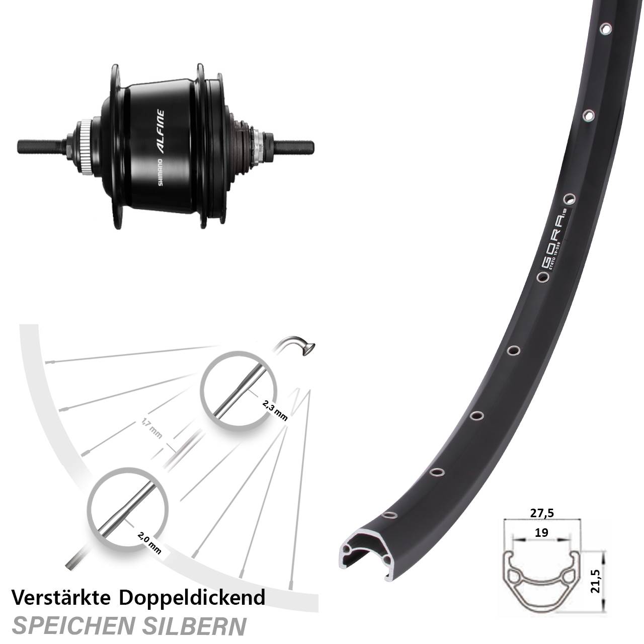 Shimano Alfine 8-Gang Hinterrad Gora 19 28 Zoll