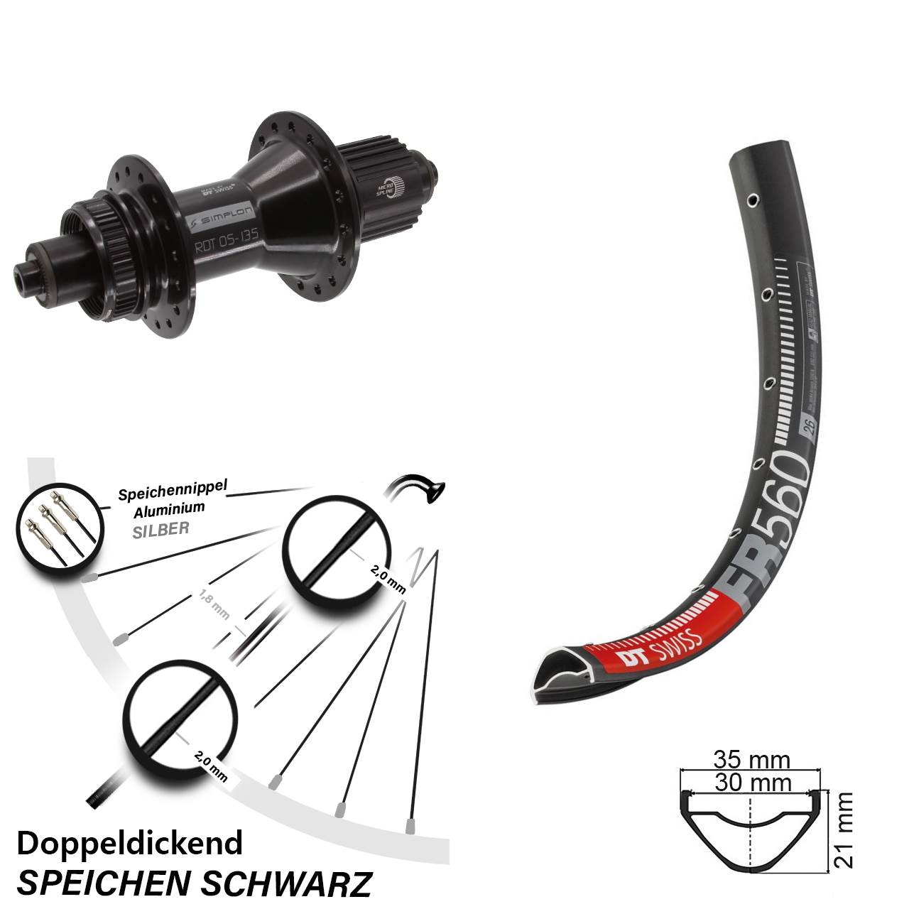 DT Swiss FR 560-370 Hybrid 26 Zoll Hinterrad Centerlock Micro Spline QR