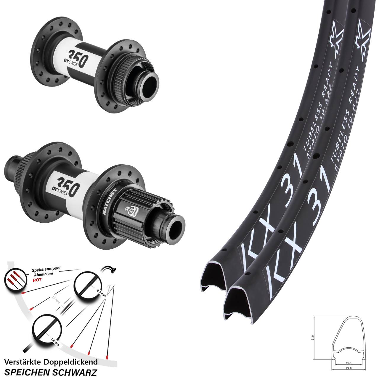 KX31 OS DT Swiss 350 28 Zoll Laufradsatz Centerlock 15x100 12x142 Micro Spline