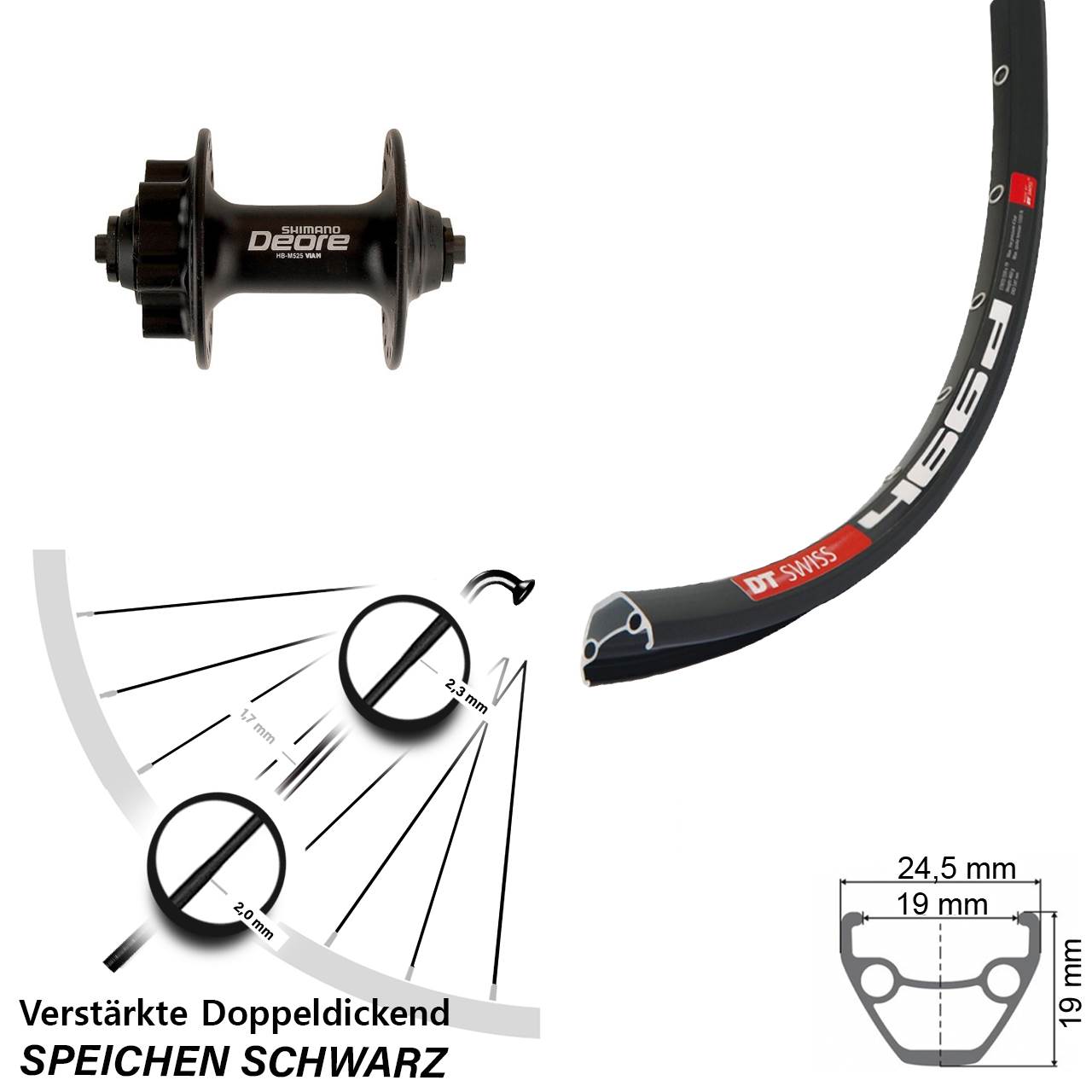 28 Zoll DT Swiss 466d Shimano Deore Disc Laufrad QR