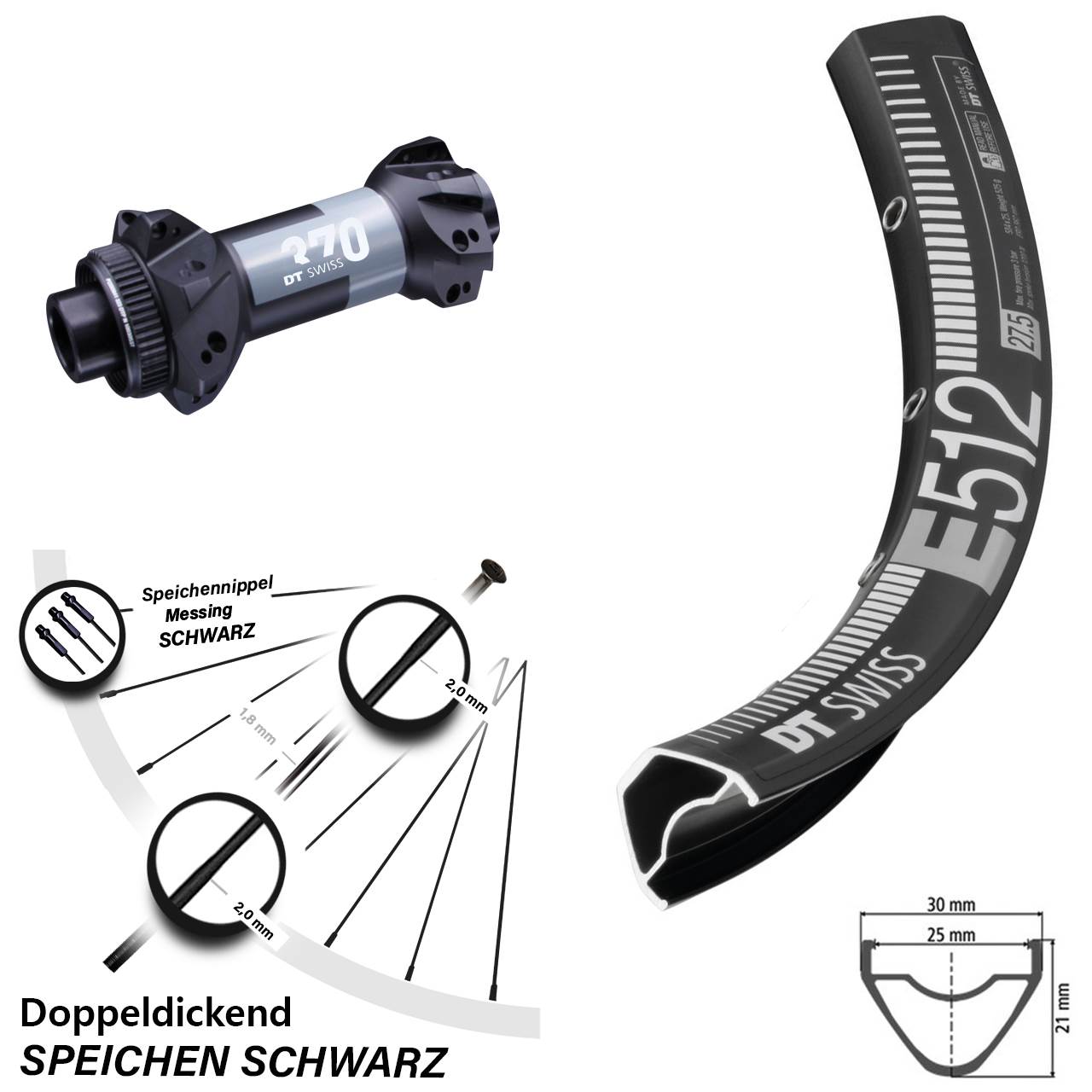 DT Swiss 370 Boost 15x110 mm Straightpull E 512 Vorderrad 29 Zoll MTB Enduro Centerlock