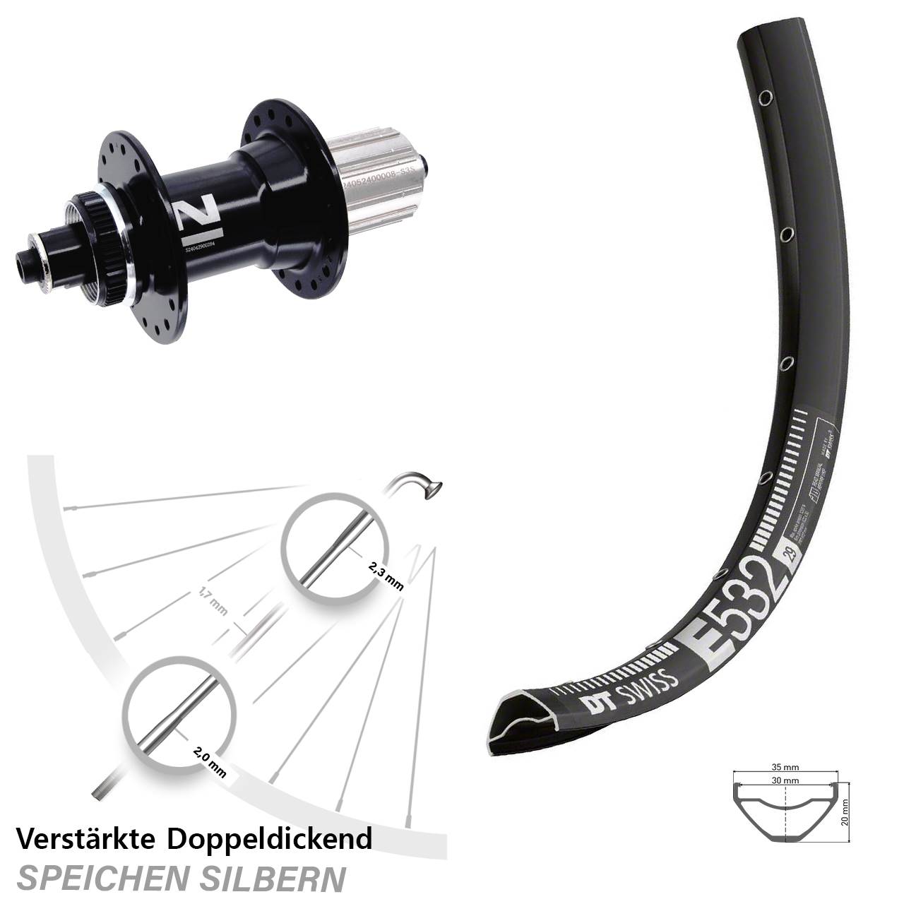 Centerlock Hinterrad für Schnellspanner 29 Zoll DT Swiss E532 Novatec D042 8-12 fach