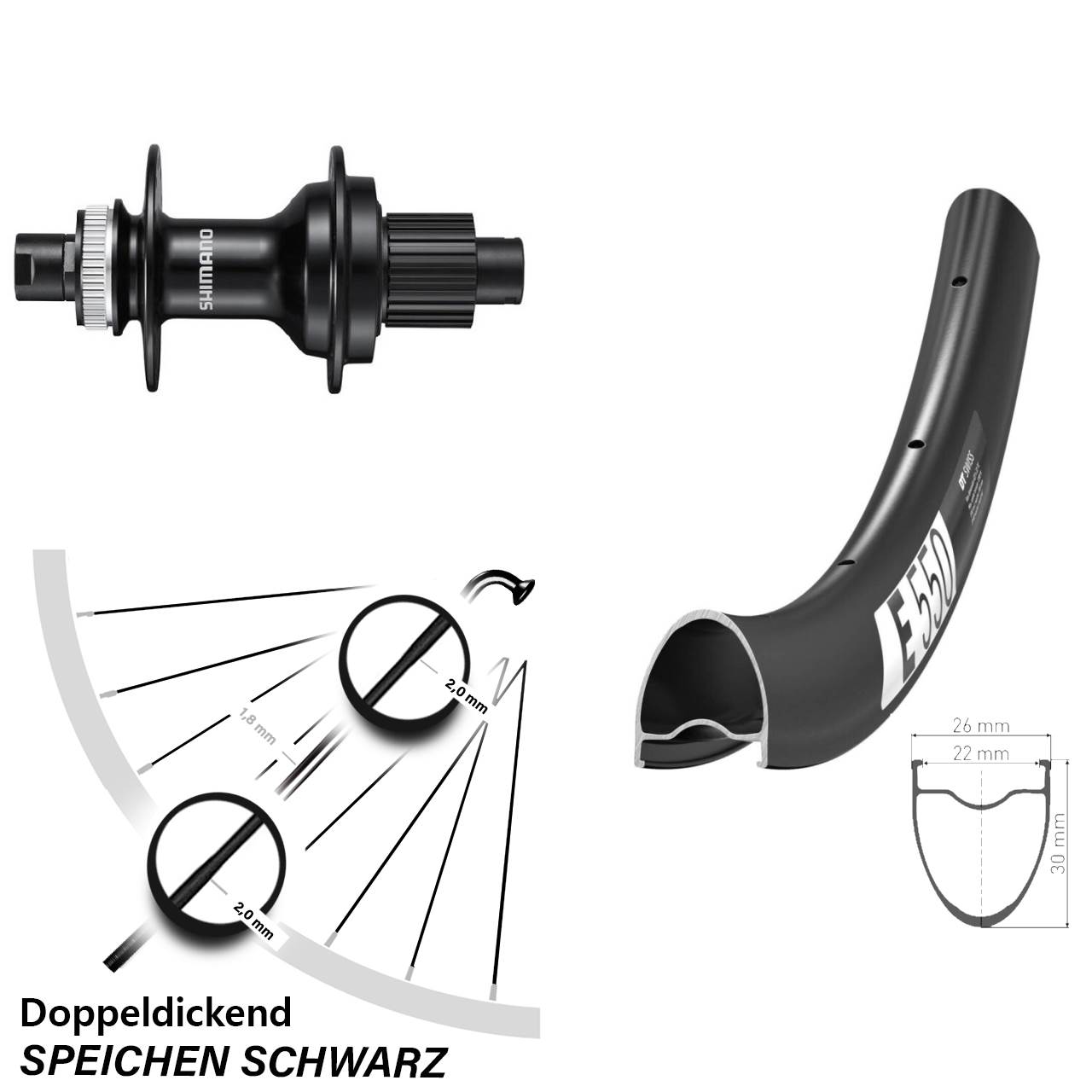 Hinterrad Centerlock 12x142 28 Zoll DT Swiss E 550 Shimano FH-MT510 Shimano Micro Spline