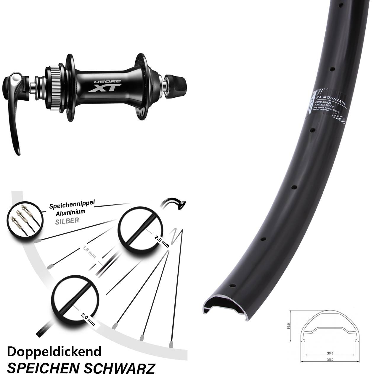 Centerlock Vorderrad für Schnellspanner 29 Zoll KX Mountain Shimano XT