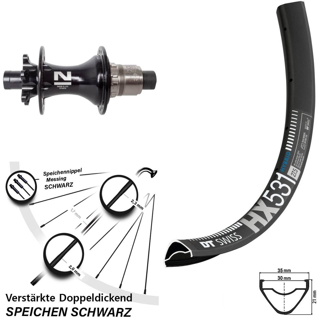 Hinterrad 6-Loch 29 Zoll DT Swiss HX531 Novatec D462 XD 12x148
