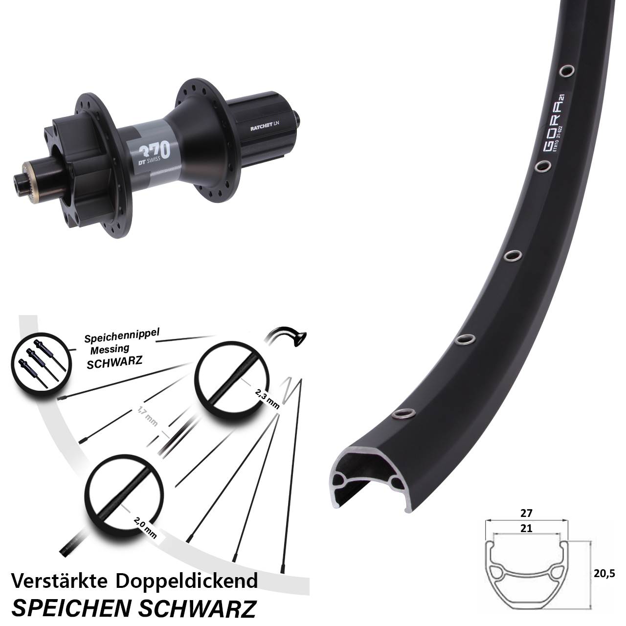 Hinterrad 6-Loch QR 28 Zoll Gora 21 DT Swiss 370 8-11 fach HG