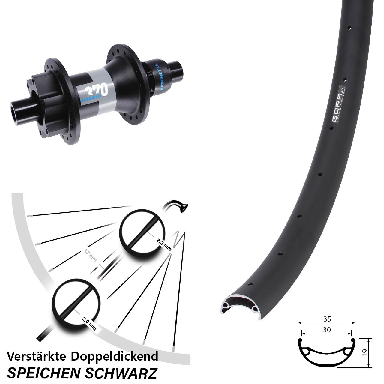 Gora 30 DT Swiss Hybrid 370 26 Zoll Disc Hinterrad 12x148 SRAM XD