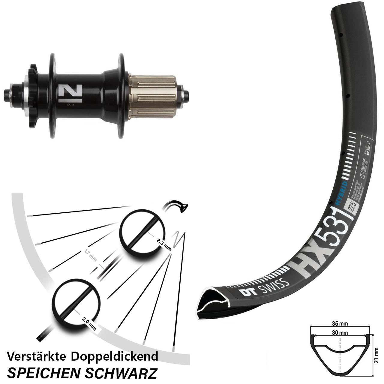 DT Swiss HX531 Novatec D042 29 Zoll Disc Hinterrad für Schnellspanner 8-11 fach HG
