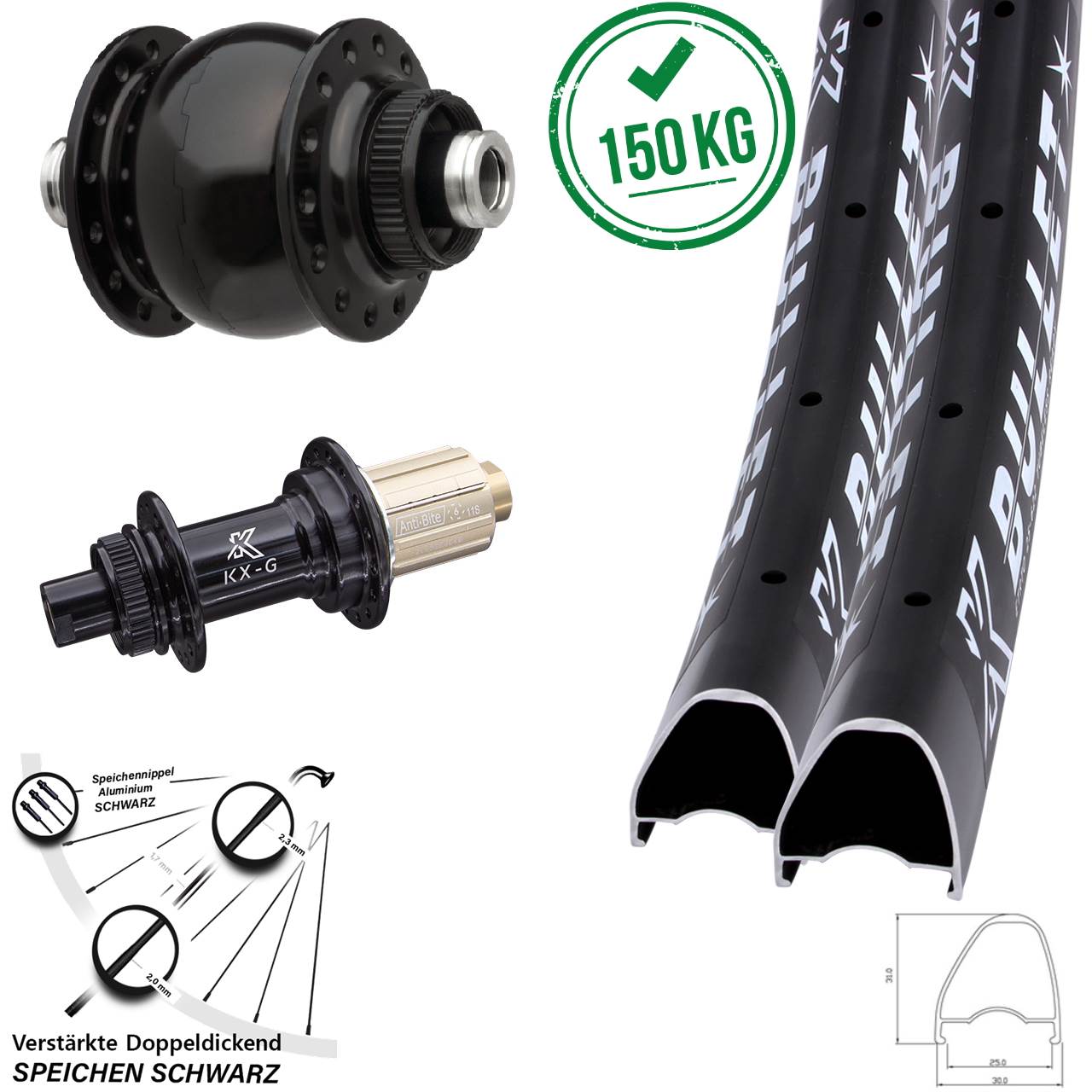 SON 28 Zoll KX-G Bullet OS Disc Laufradsatz 12x100/142 8-12 fach