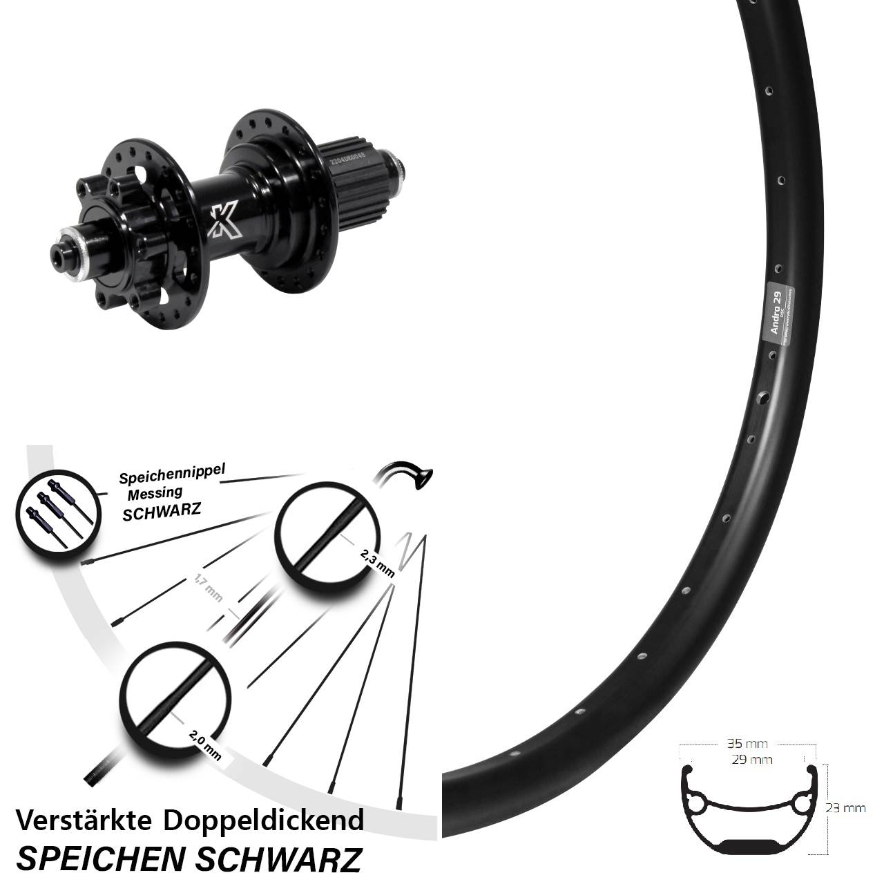 6-Loch Hinterrad 29 Zoll Ryde Andra 29 KX-M Heavy Duty Shimano Micro Spline QR