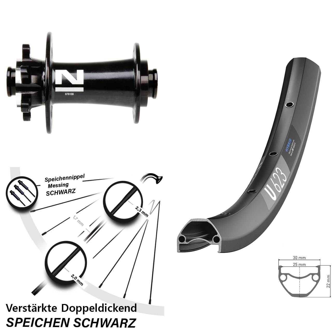 Vorderrad 6-Loch für Schnellspanner 28 Zoll DT Swiss U 623 Novatec D791 15x100