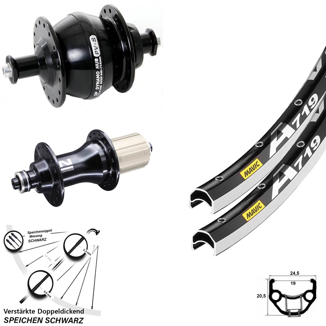 Laufradsatz 28 Zoll Mavic A719 Novatec F162 SP PV-8 8-12 fach HG für Schnellspanner