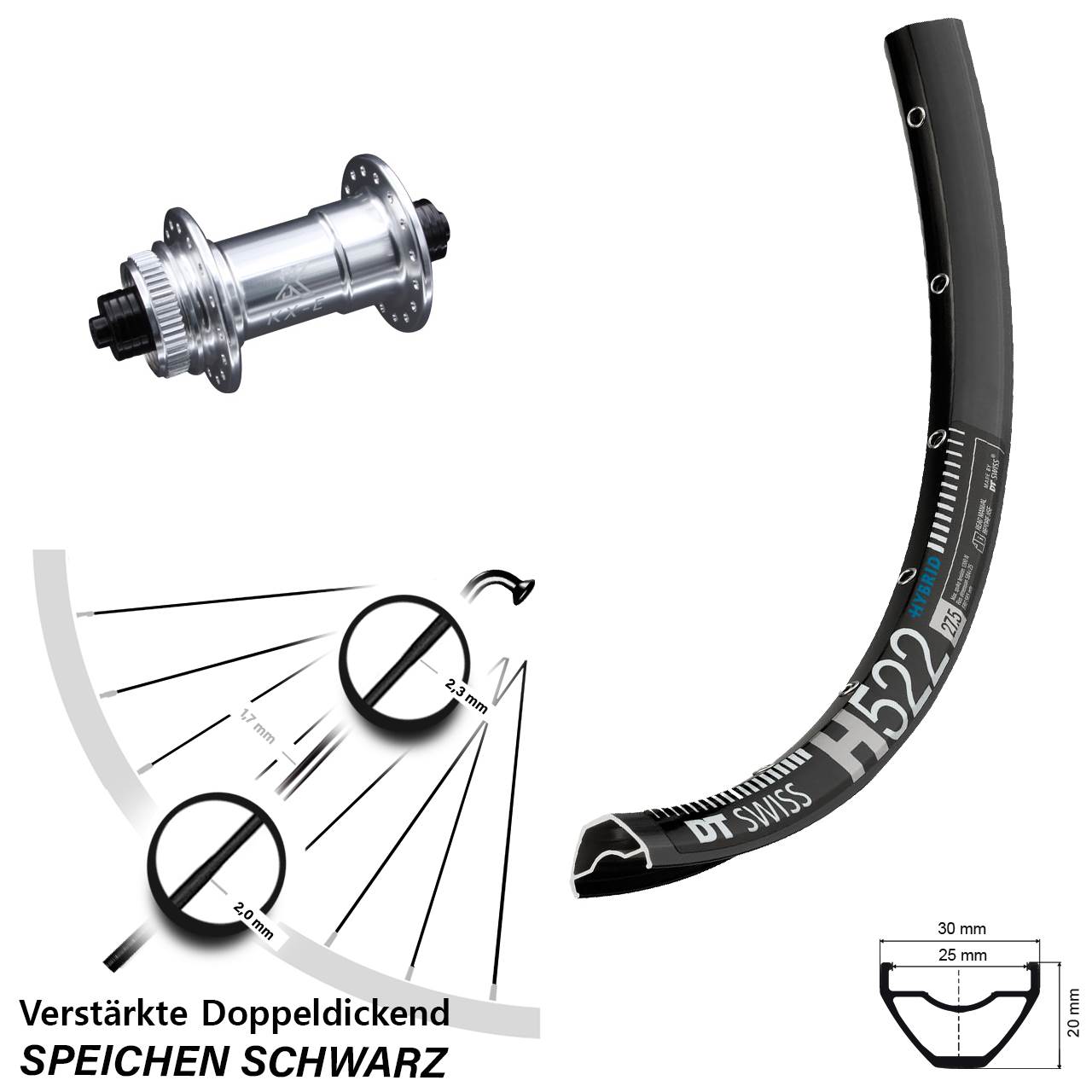 650B DT Swiss H 522 KX-E Disc Laufrad für Schnellspanner