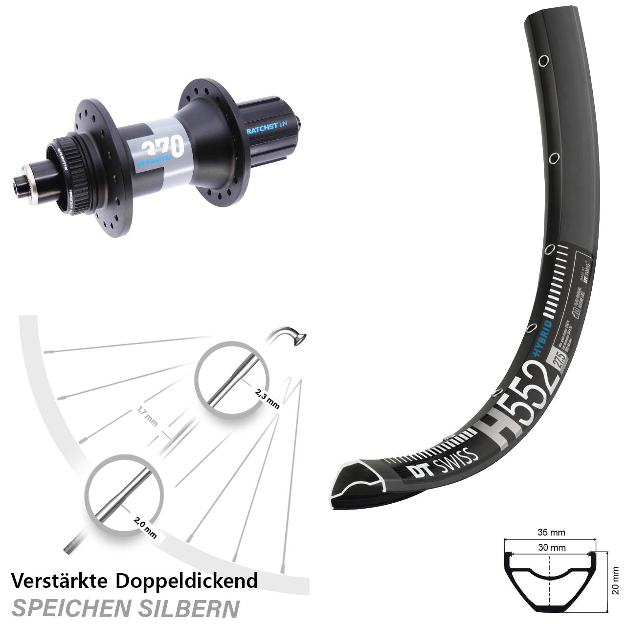 29 Zoll DT Swiss H552 370 Hybrid Disc Hinterrad QR Boost 8-11 fach