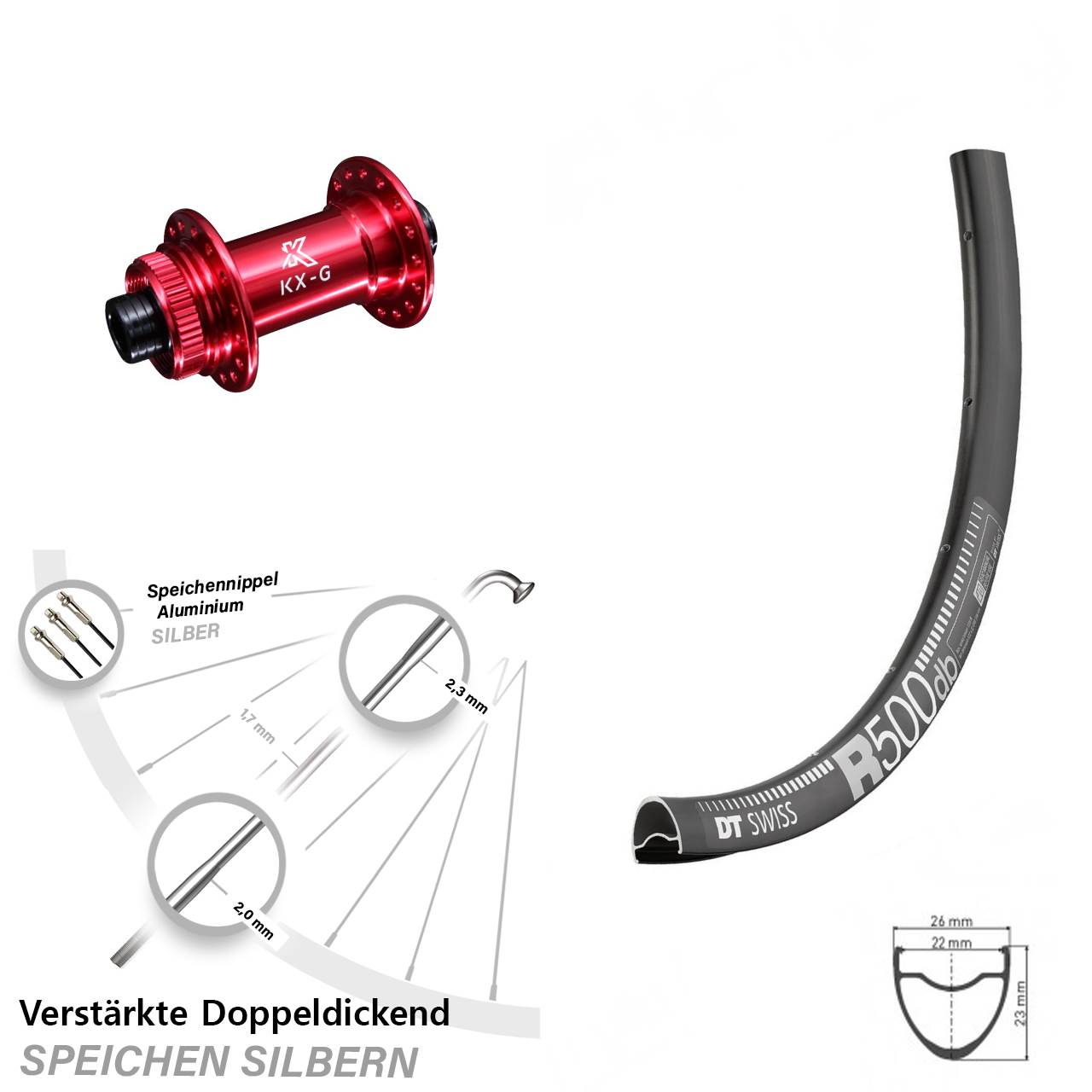 Disc Laufrad 29 Zoll DT Swiss R 500 KX-G rot 15x100