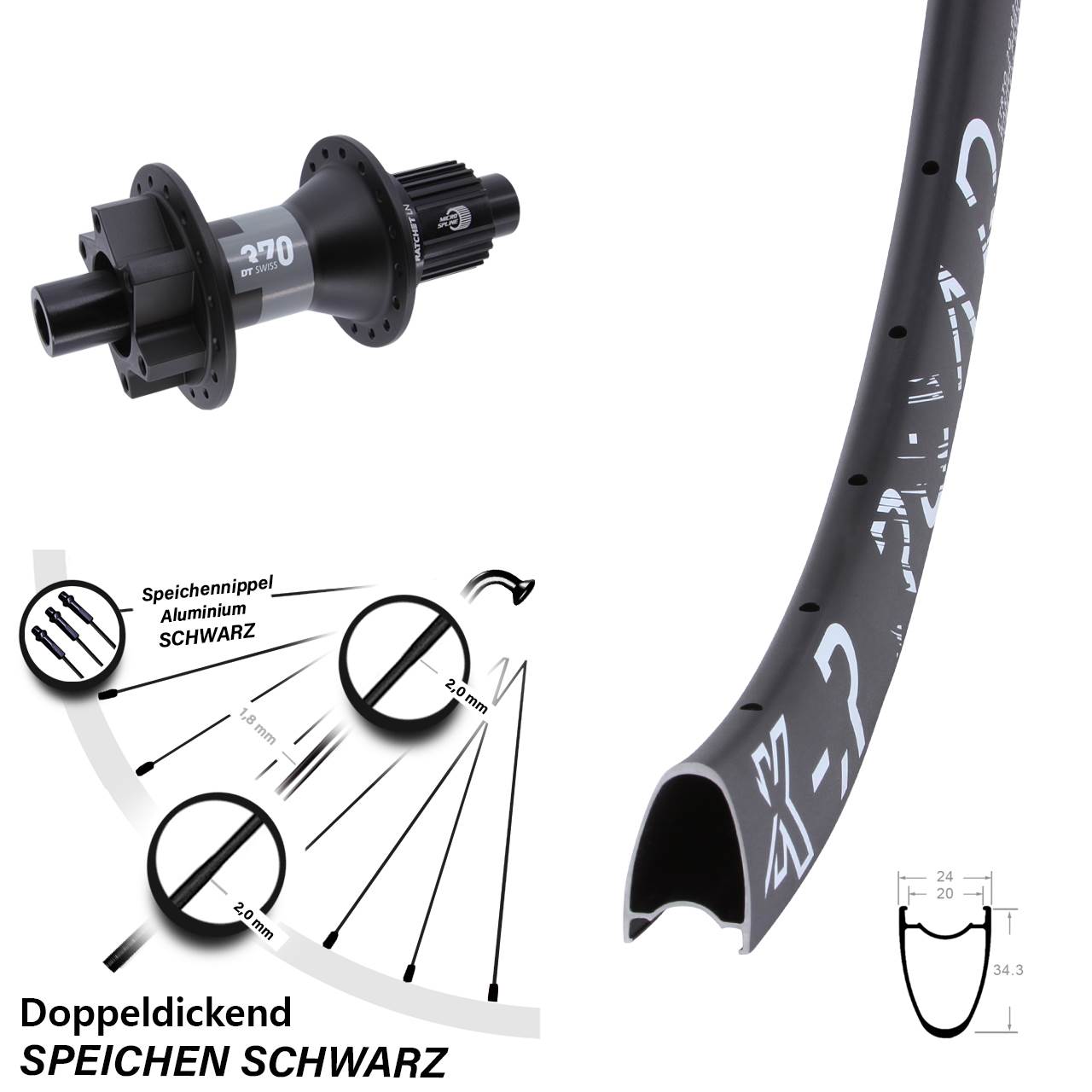 Disc Hinterrad 12x142 28 Zoll KX-R Road DT Swiss 370 Shimano Micro Spline