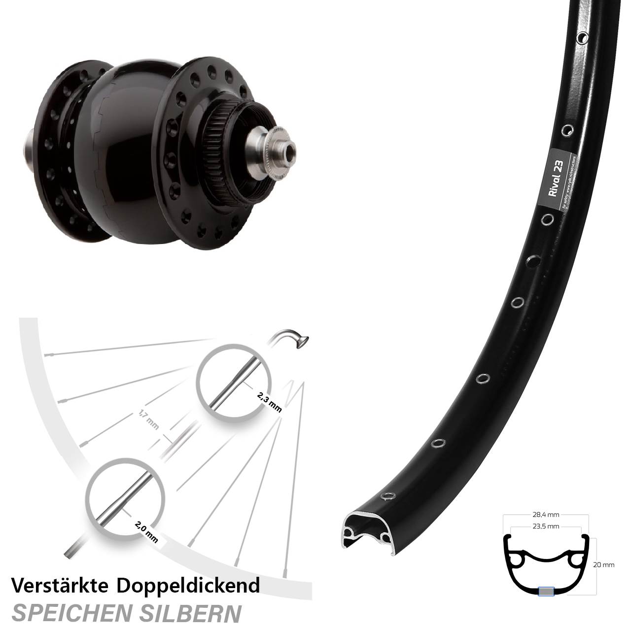 SONdelux Ryde Rival 23 27,5 Zoll Centerlock Dynamovorderrad QR