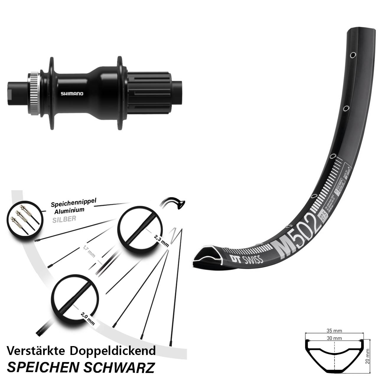 Boost Disc Hinterrad 12x148 27,5 Zoll DT Swiss M502 Shimano FH-TC500-B 8-11 fach HG