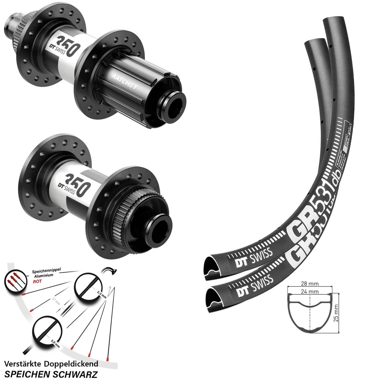 DT Swiss GR 531-350 28 Zoll Laufradsatz Centerlock 12x100/142 11-12 fach