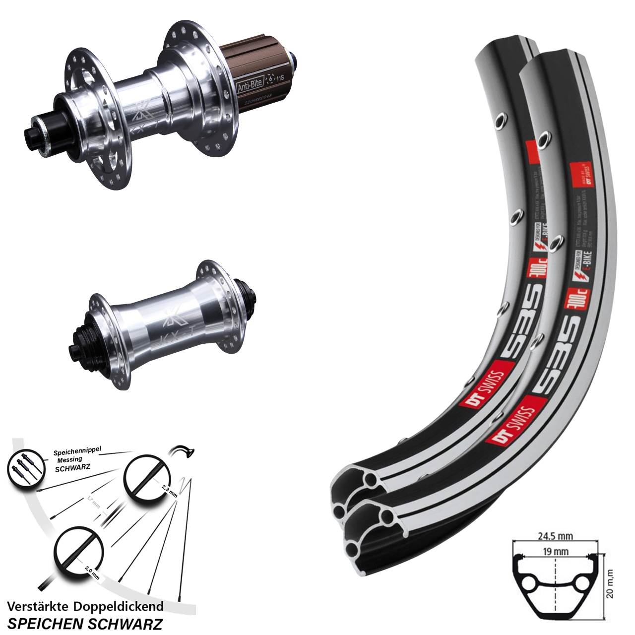 DT Swiss 535 KX-T 4 Kugellager 28 Zoll Laufrad-Satz für Schnellspanner 8-12 fach HG