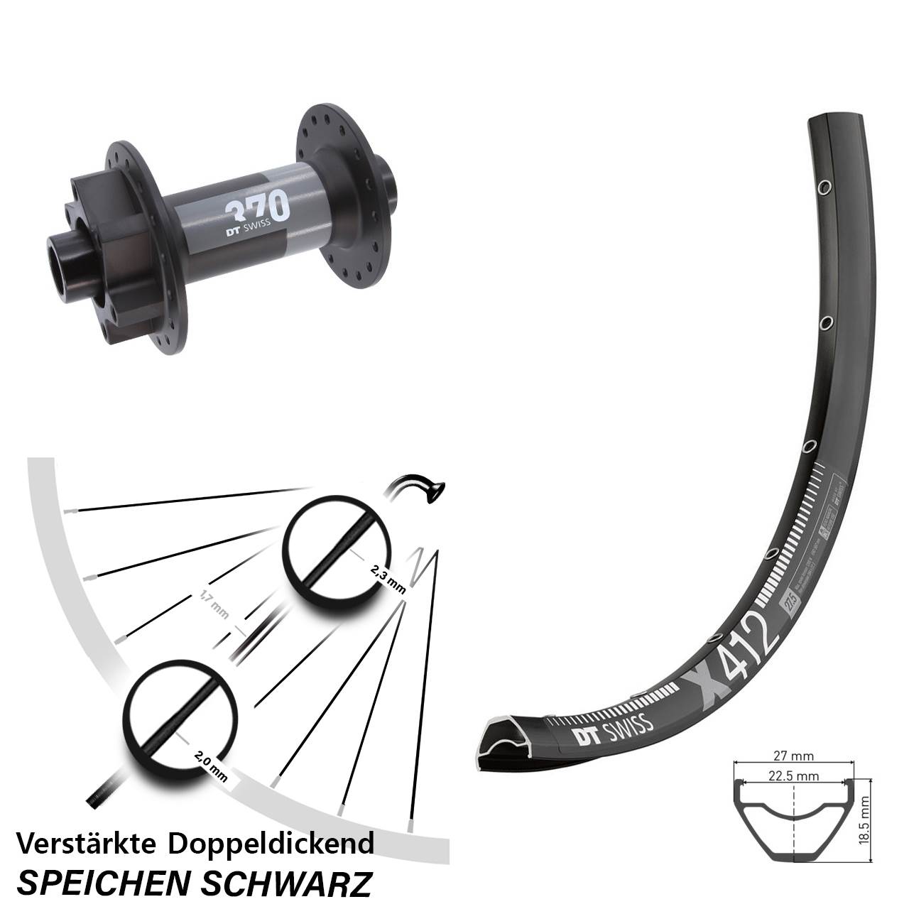 28 Zoll DT Swiss X 412 DT Swiss 370 6-Loch Vorderrad 15x110 Boost