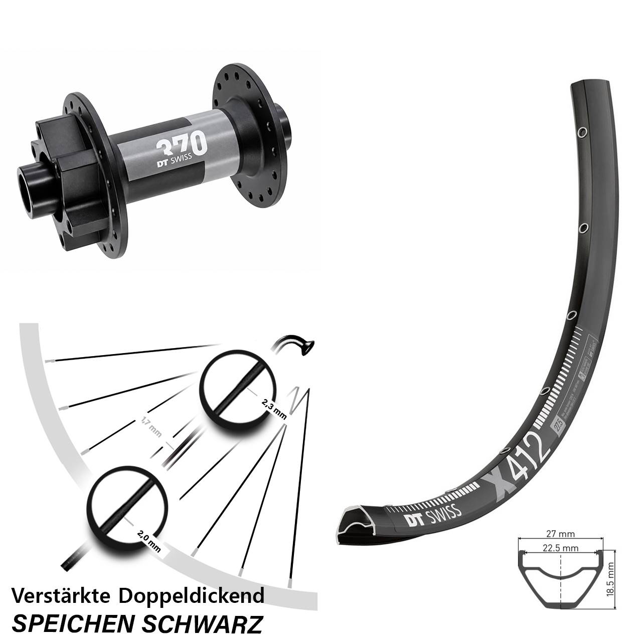 28 Zoll DT Swiss X 412 DT Swiss 370 6-Loch Vorderrad 15x110 Boost