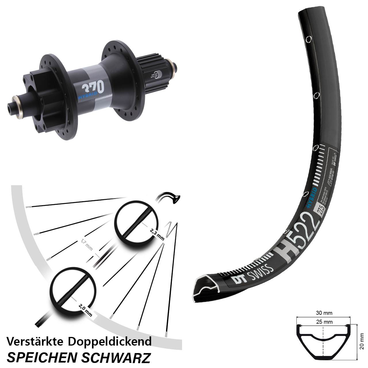 Hinterrad QR 28-29 Zoll DT Swiss H522-370 Hybrid Micro Spline