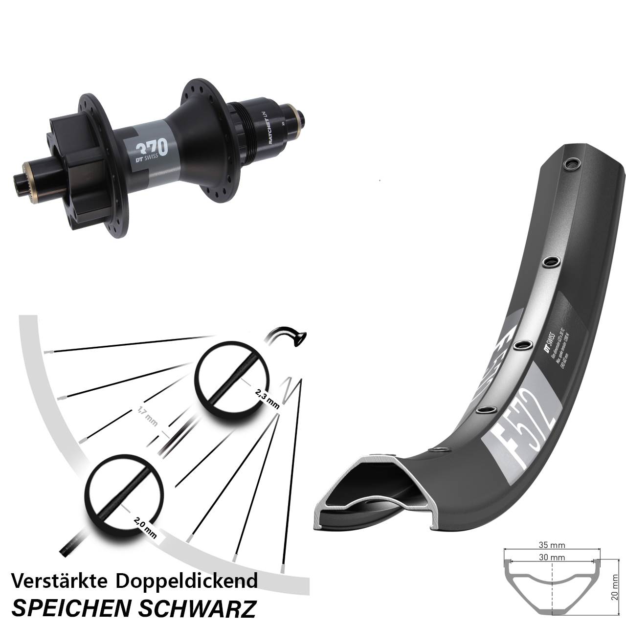6-Loch Hinterrad 29 Zoll DT Swiss F 572-370 XD für Schnellspanner