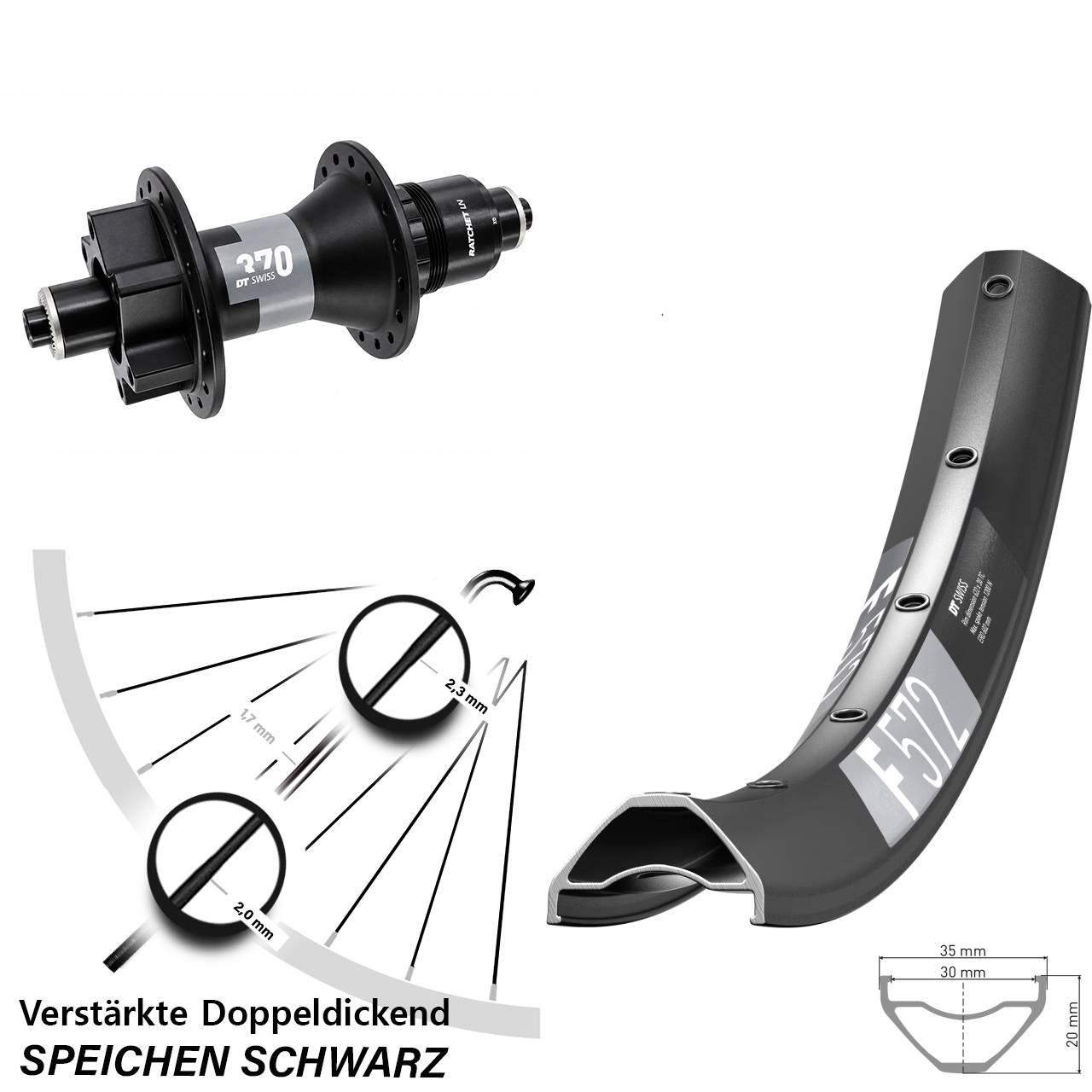 6-Loch Hinterrad 29 Zoll DT Swiss F 572-370 XD für Schnellspanner