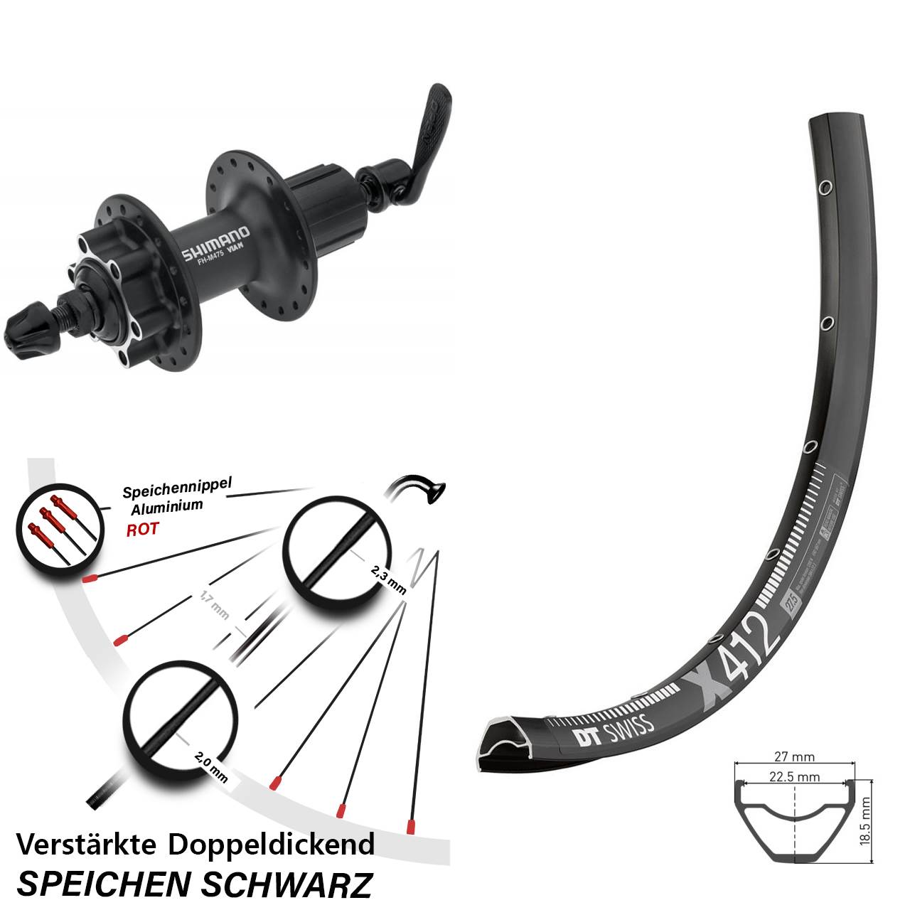 DT Swiss X 412 Shimano Alivio 28-29 Zoll Disc Hinterrad für Schnellspanner 8-11 fach