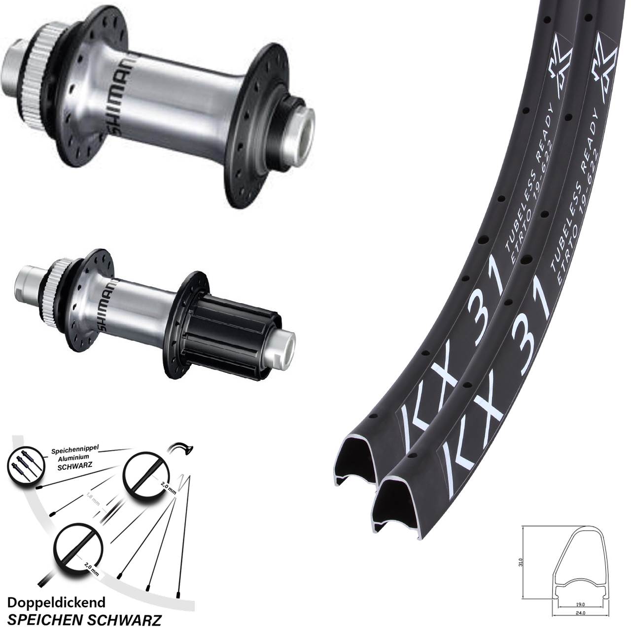 Disc Laufradsatz 28 Zoll KX31 OS Shimano RS770 8-12 fach HG 12x100/142